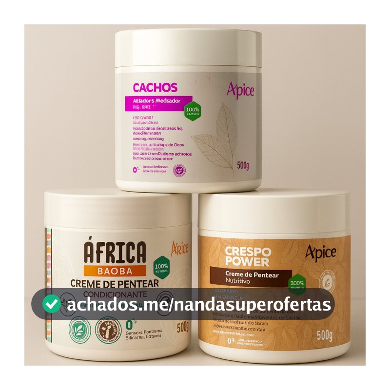 Apse KIT Creme de Pentear Crespo Power, Africa Baoba e Ativador de Cachos - 3 Itens Apice