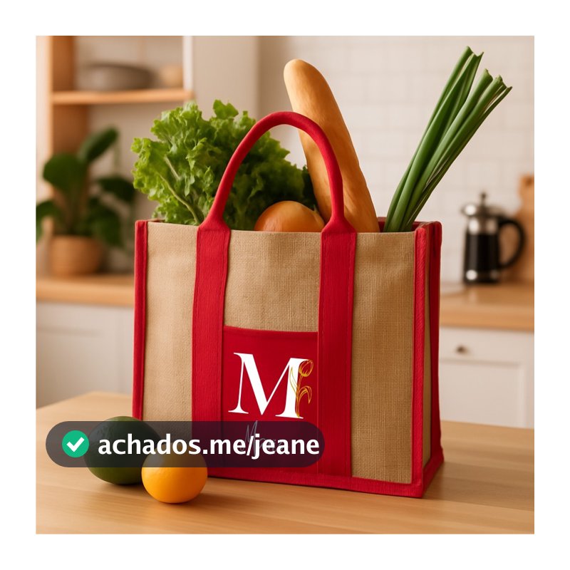 Sacola Ecológica de juta com bolso de Linho Personalizada com Nome Sustentável e Resistente Várias Estampas
