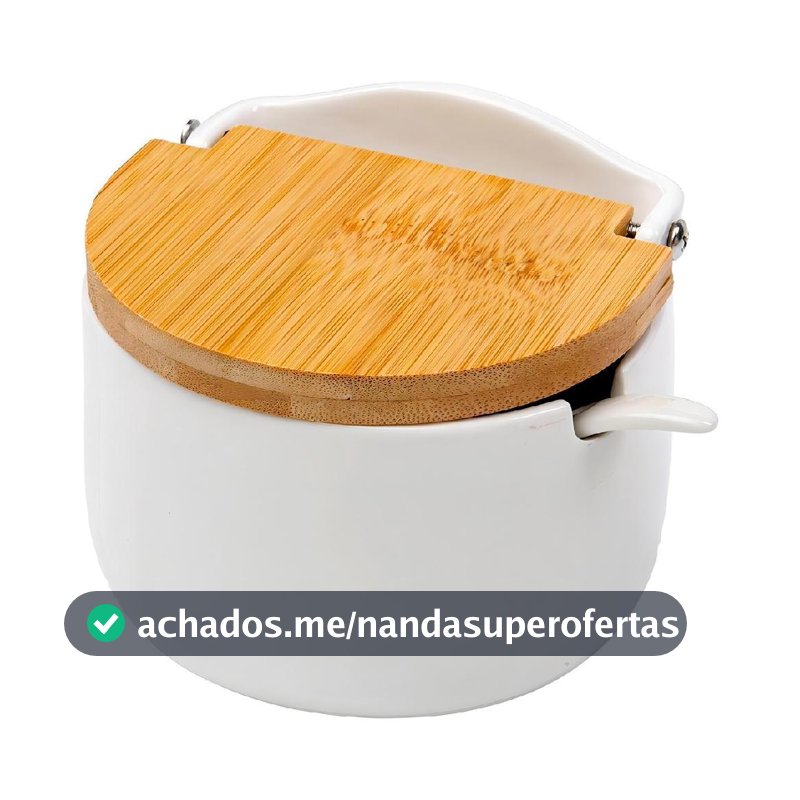 Saleiro De Mesa Em Cerâmica Tampa De Madeira Bianco Lyor