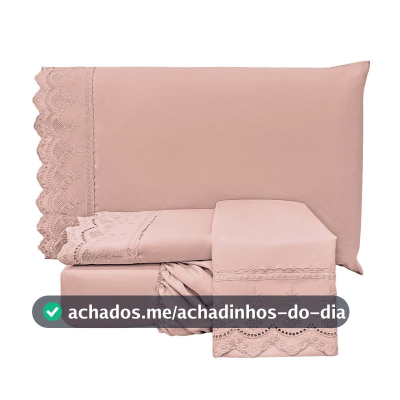 Jogo Lençol 04 Peças Bordado Inglês Percal 300 Fios Lauren
