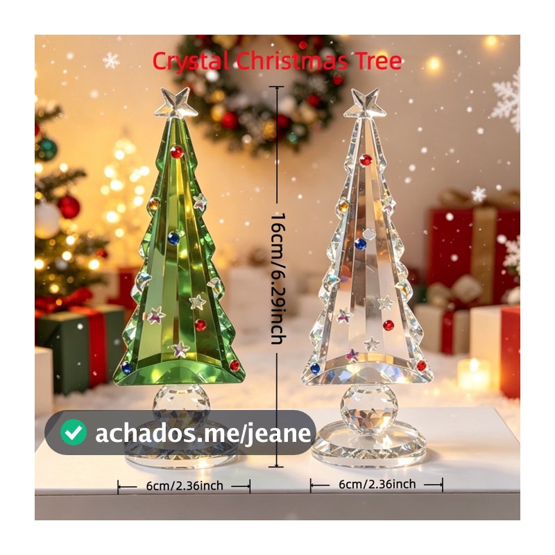 Mini enfeites de árvore de Natal de cristal, decorações de bancada de árvore de Natal de vidro transparente/verde brilha