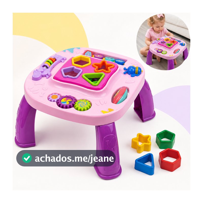 Mesa Infantil Didática Divertida Brinquedo Crianças Educacional Bebê 12+ Me Atividades de Montar Interativa Mesinha Rosa