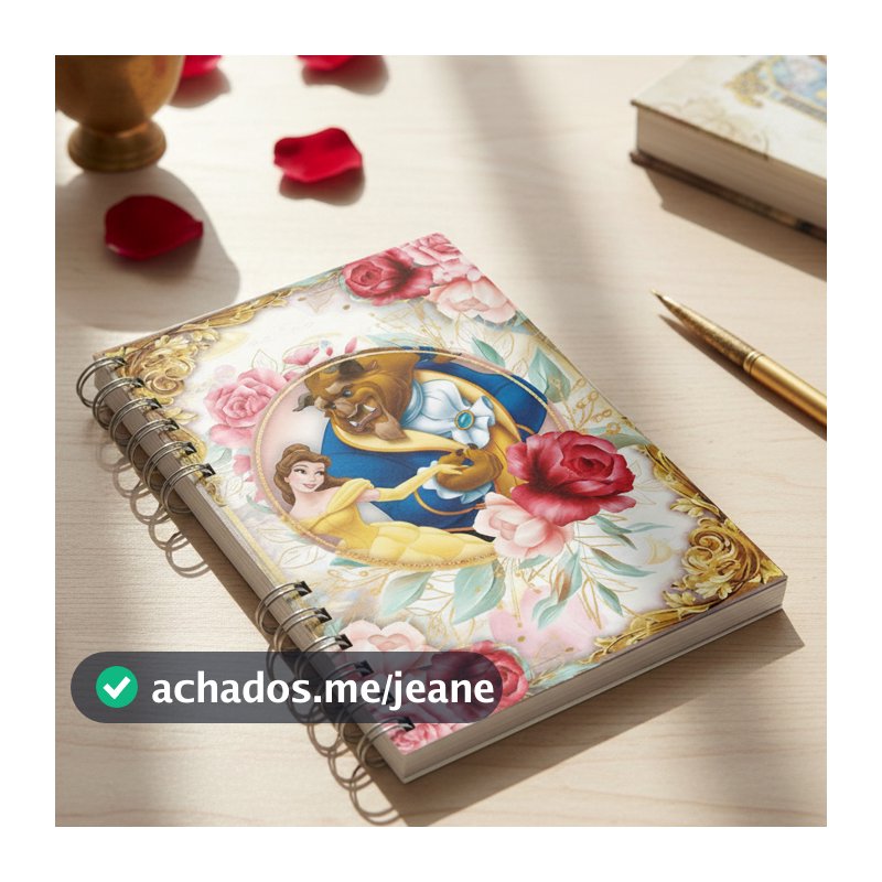Caderno Personalizado A Bela E A Fera 100 Folhas Escolar Presente Dia das Crianças Papelaria