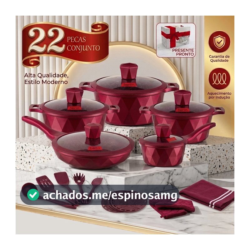 Jogo de Panelas Antiaderente Ceramica 22 Pecas Cacarola Frigideira Inducao e Gas