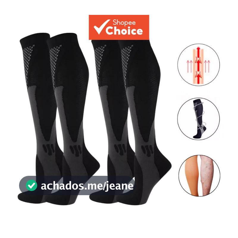 Kit de 6 Pares de Meias de Compressão Esportivas Médicas para Enfermagem, Atletismo, Futebol, Gravidez e Tratamento de