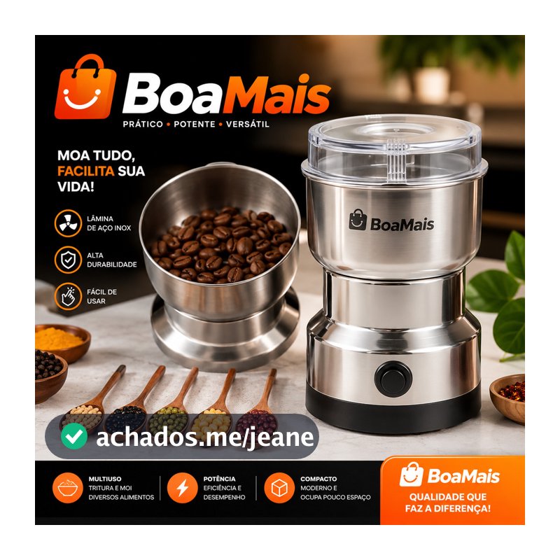 "Mini Moedor Multifuncional 110V – Para Café, Especiarias e Grãos com 4 Lâminas/Processador