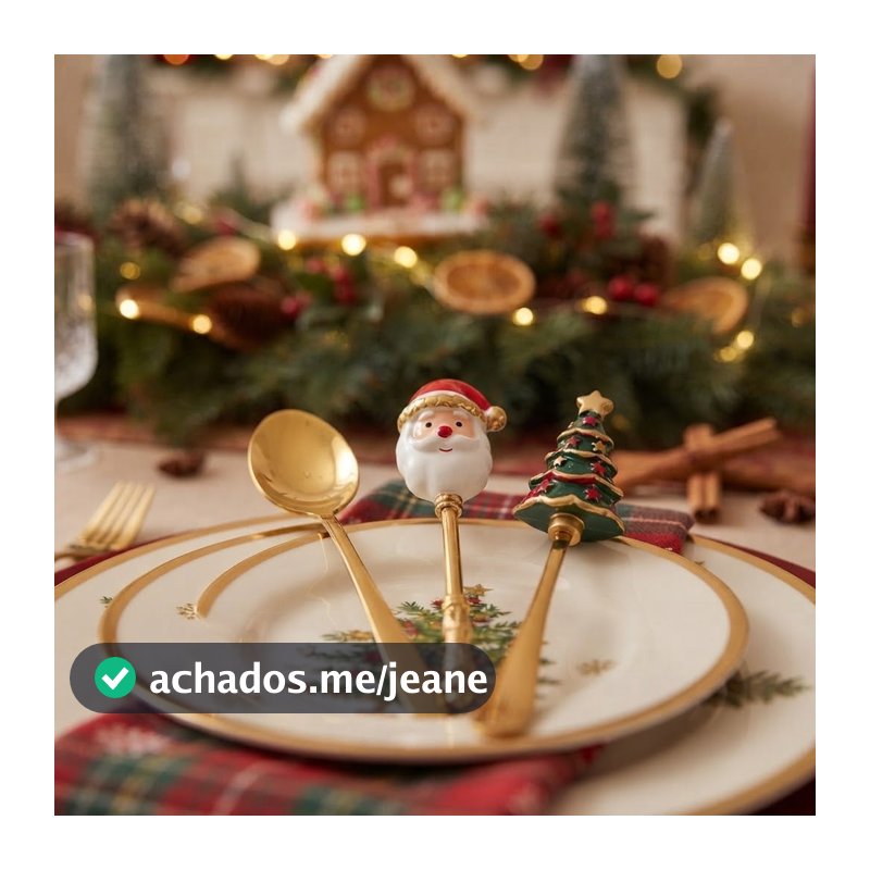 Kit 6 Talheres De Natal Dourados Colher Garfo Sobremesa Café Ecomi