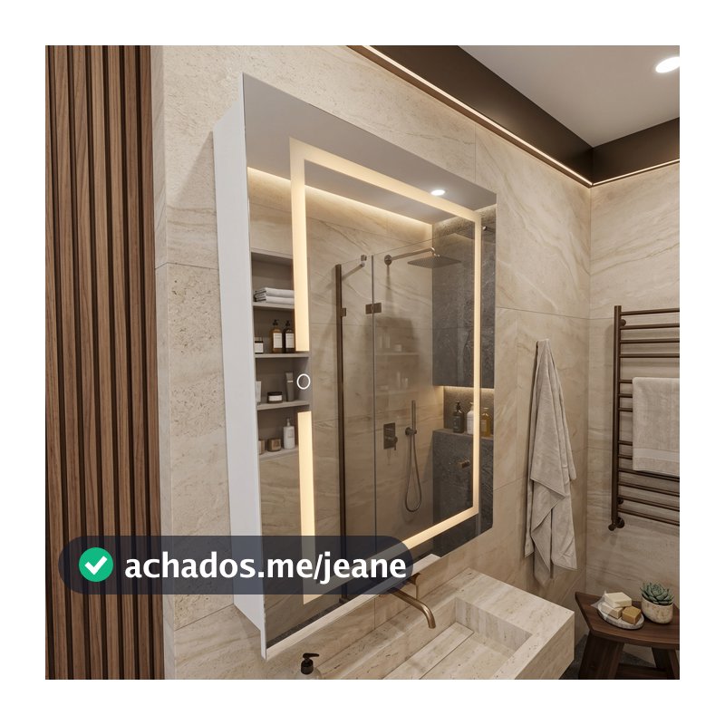 Armário Para Banheiro com Espelho Iluminado LED 3 Cores à PILHA ou FONTE Jateado Decoração