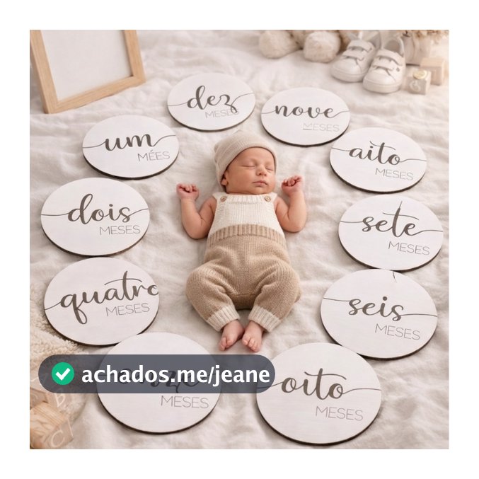 Kit 12 Plaquinhas Mêsversário Bebê em MDF – Aniversário Mensal para Fotos e Decoração