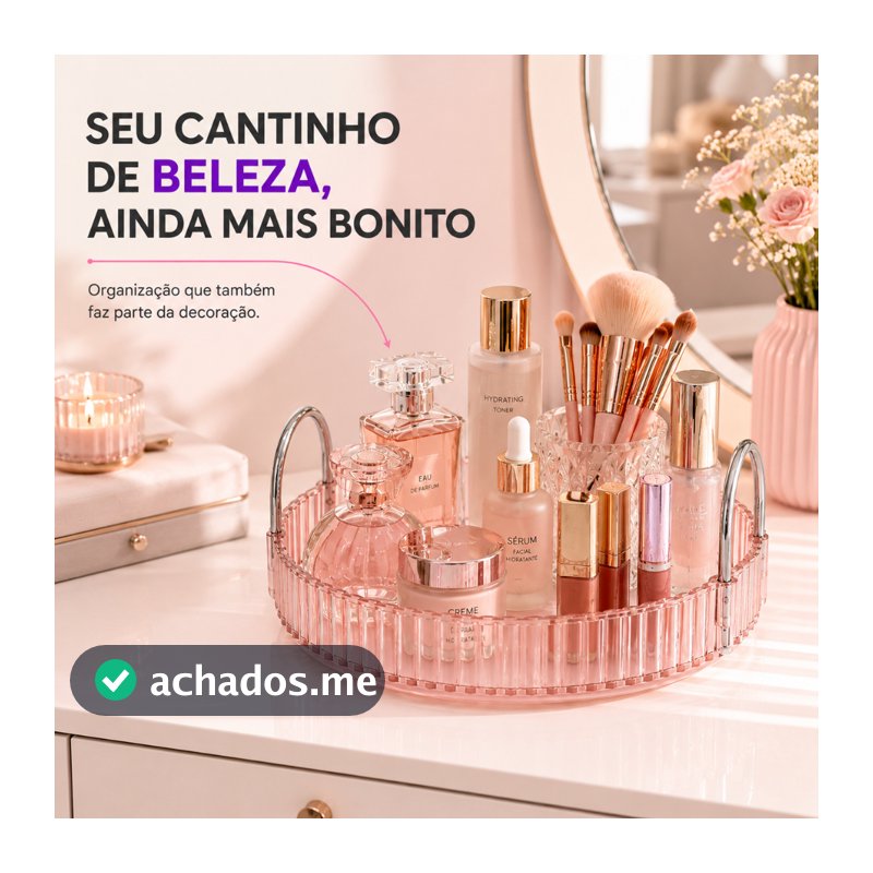 Organizador Maquiagem Bandeja Multiuso Cosmeticos Rosa Claro Transparente