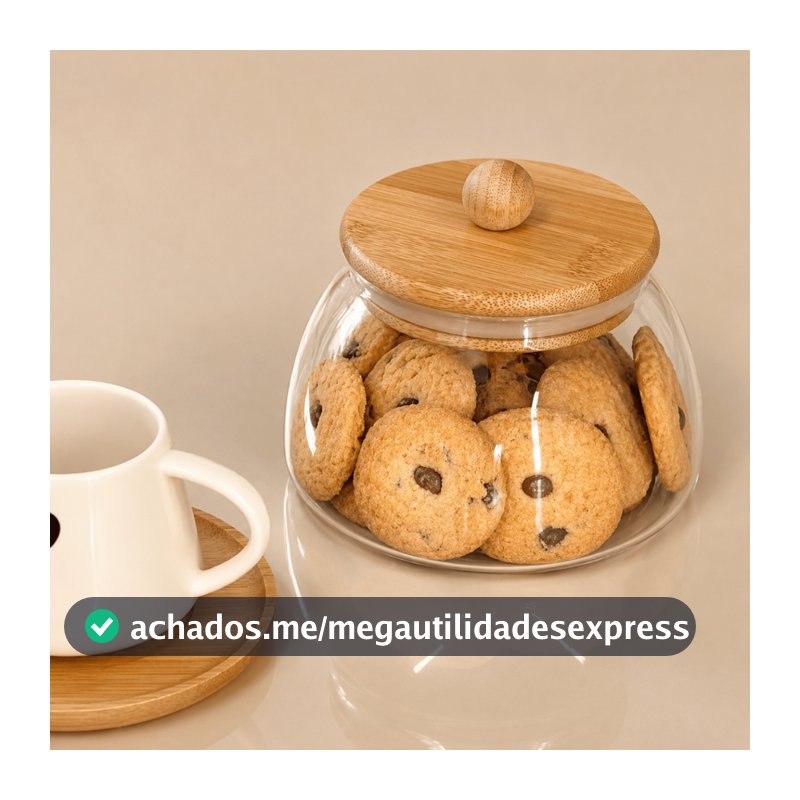 Pote de Vidro com Tampa Bambu BOLINHA TRANSPARENTE 450ML Vidro Hermético Porta Mantimentos