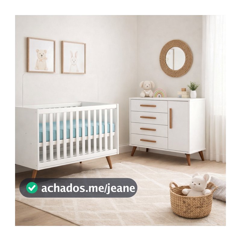Berço de Bebê que Vira Cama e Cômoda de Bebê Sapateira 1 Porta 4 Gavetas Q Encanto Retrô Qmovi