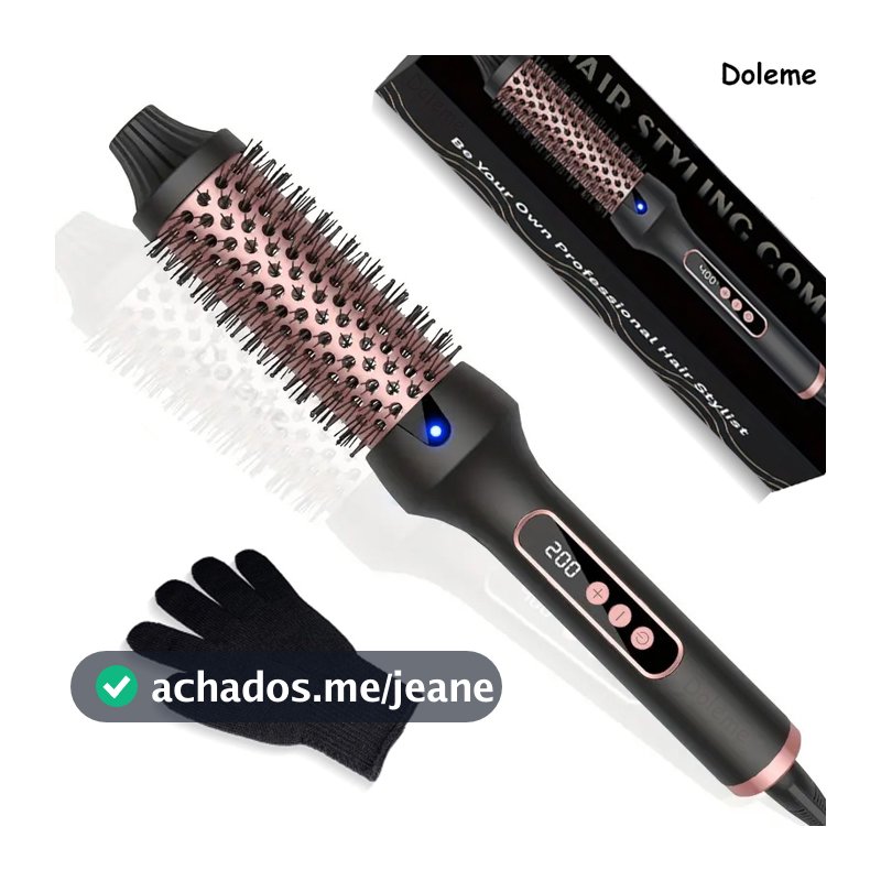 Escova Térmica 3 em 1 Alisadora e Modelador de Cachos 38mm com Íons 110°C–200°C