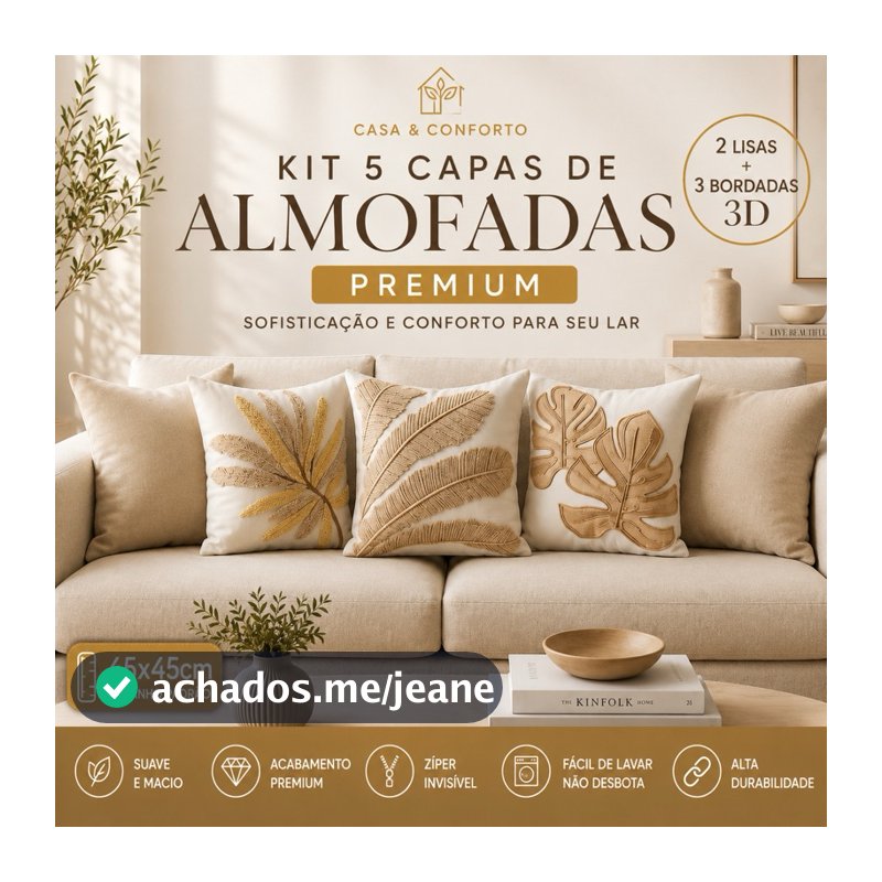 Kit 5 Capas de Almofadas Premium 45x45 Sublimadas 3D Decorativas para Sofá Sala Luxo
