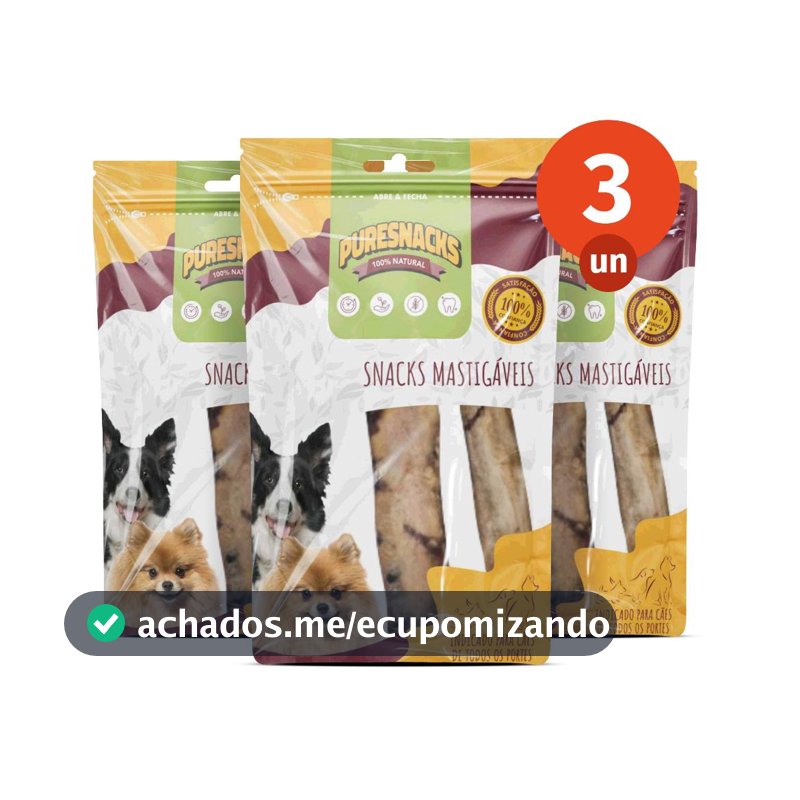 Kit Mordedor Petisco Costela Bovina 100% Natural 3 Unidades para Cães PureSnacks 130g