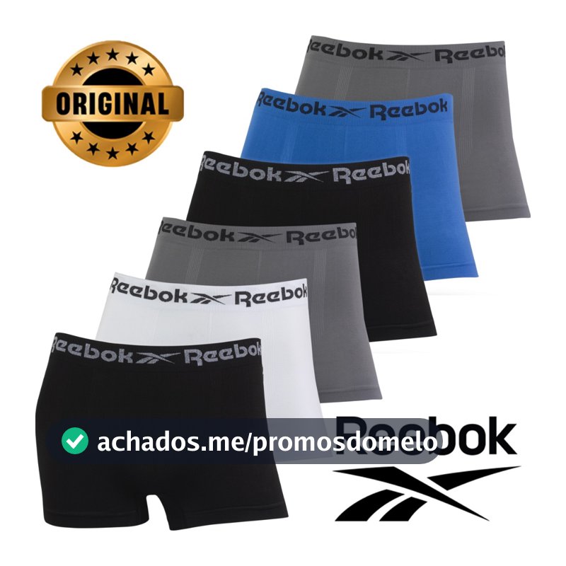 Kit 6 Cuecas Boxer Reebok Microfibra Sem Costura Confortável Macia Lisa Masculina Adulto Dia a Dia