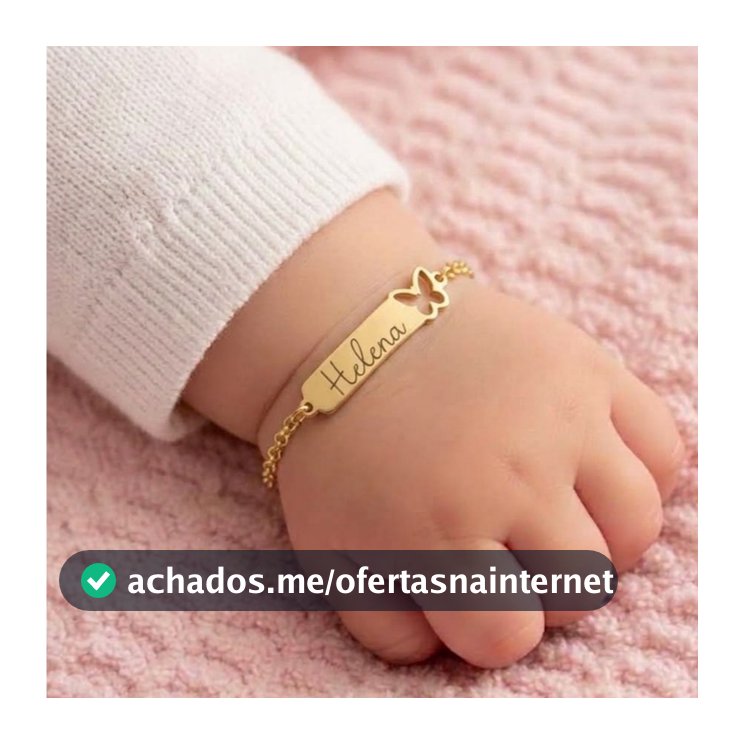 Pulseira Infantil Bebê RN com Nome Personalizada Banhada a Ouro 18k