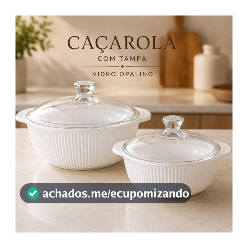 Caçarola/Tigela com Tampa Vidro Opalino Wolff 1L e 1,5L Branca Alto Relevo Canelado Servir Mesa Posta e Armazenar