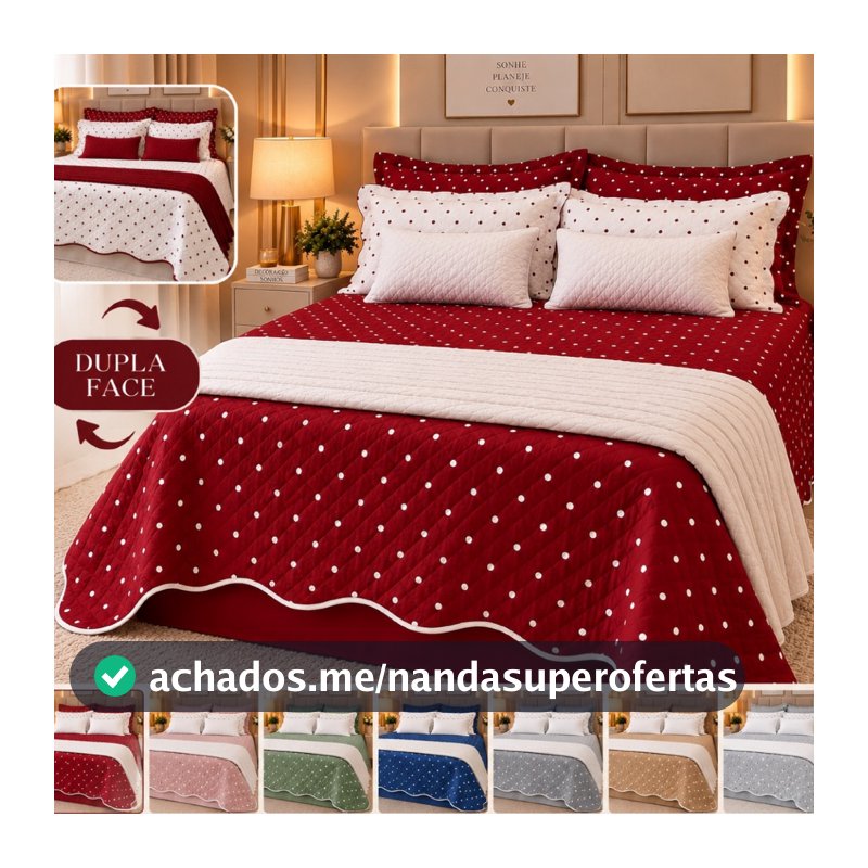 Jogo de Cama Cobre Leito Dupla Face Percal 300 fios bolinha poá