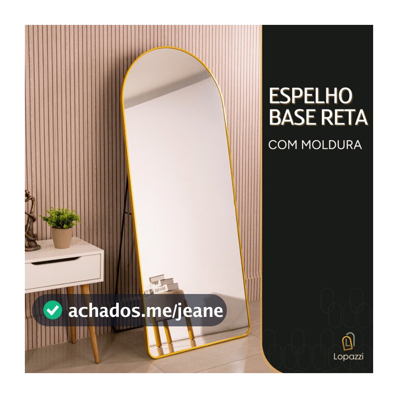 Espelho Lopazzi Base Reta Corpo Inteiro 170x70 Com Suporte de Chão Moldura Alumínio Quarto Sala Decorativo