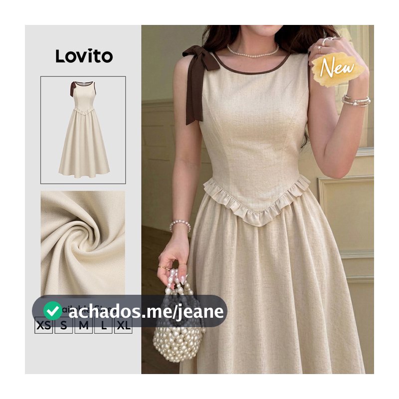 (New Arrival) Lovito Vestido Cáqui Feminino Elegante Liso De Cor Sólida Assimétrico Com Laço Acabamento Contrastante Longo De Corte Evasê Para Trabalho Primavera/verão DRB207P1D509