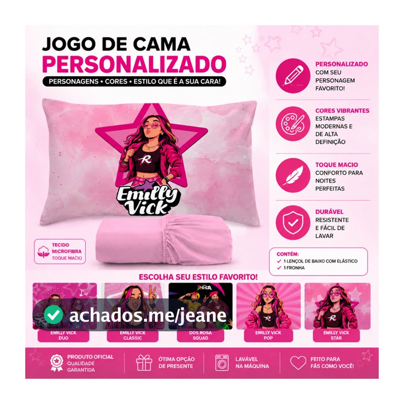Jogo de Lençol 2 peças Solteiro Infantil Temático de Personagens dos Rosas Emilly Vick