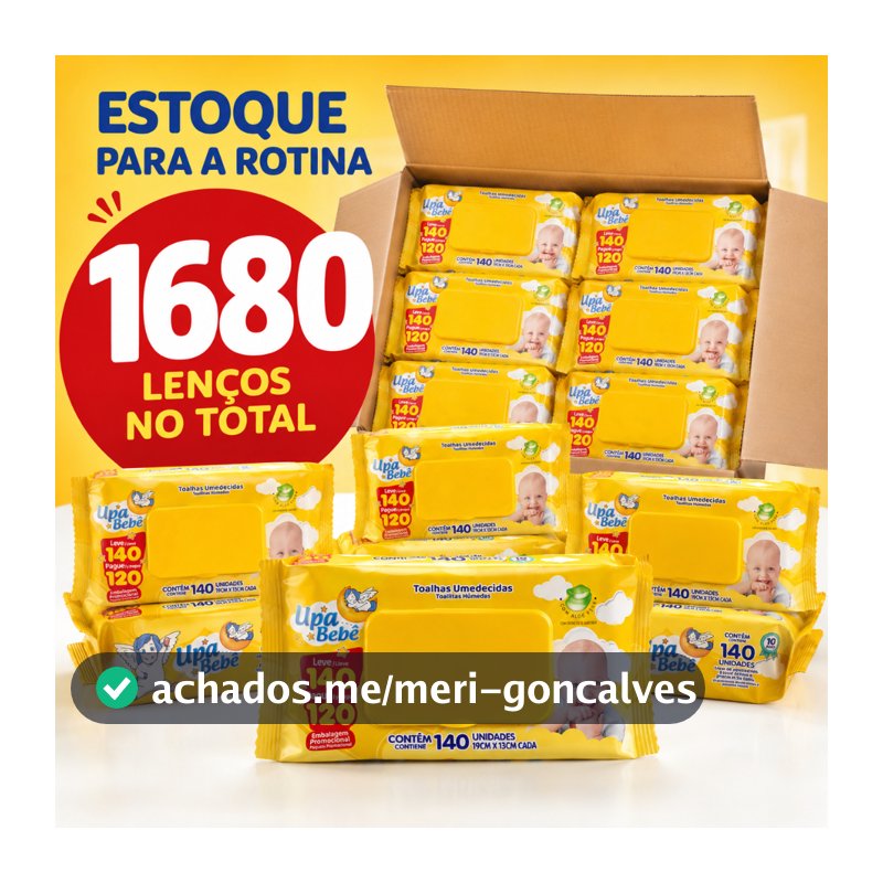 Kit 1680 Lenços Umedecidos Bebê Upa Caixa 12 Pacotes 140 Un Cada Toalha Suave Extra