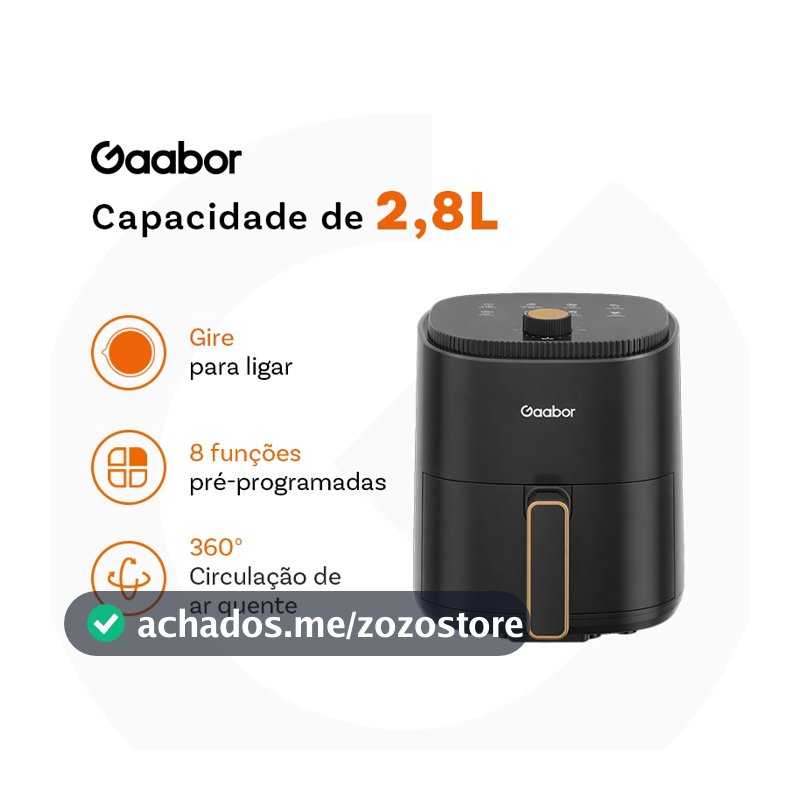 Gaabor 2,8L Air Fryer 360° Ar Quente Timer 60 Min 200°C Antiaderente Sem BPA AF-35M02A-1