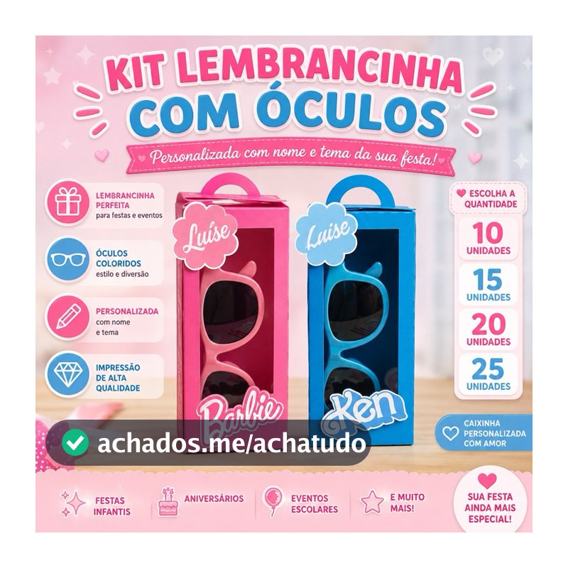 Lembrancinha Barbie e Ken Personalizada - Caixa Personalizada Barbie e Ken com Óculos | Personalizados Barbie e Ken