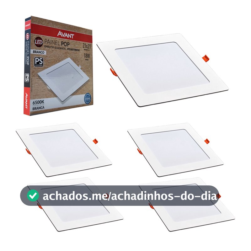 5 Painel Led Pop Quadrado de Embutir 6500W 18W Casa Teto Avant