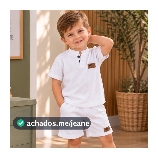 Conjunto Infantil Camisa e Bermuda Canelada Malha Waffle - Estilo Mauricinho