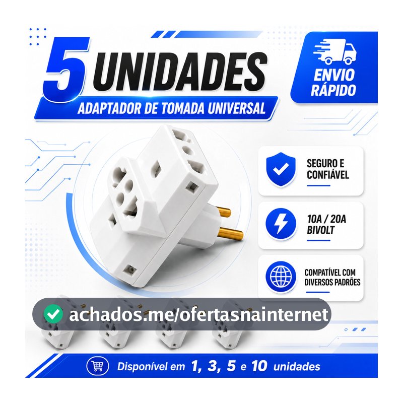 Adaptador de Tomada Benjamin 10A Pino Maciço T Resistente plug Tripolar universal 110/220v bivolt