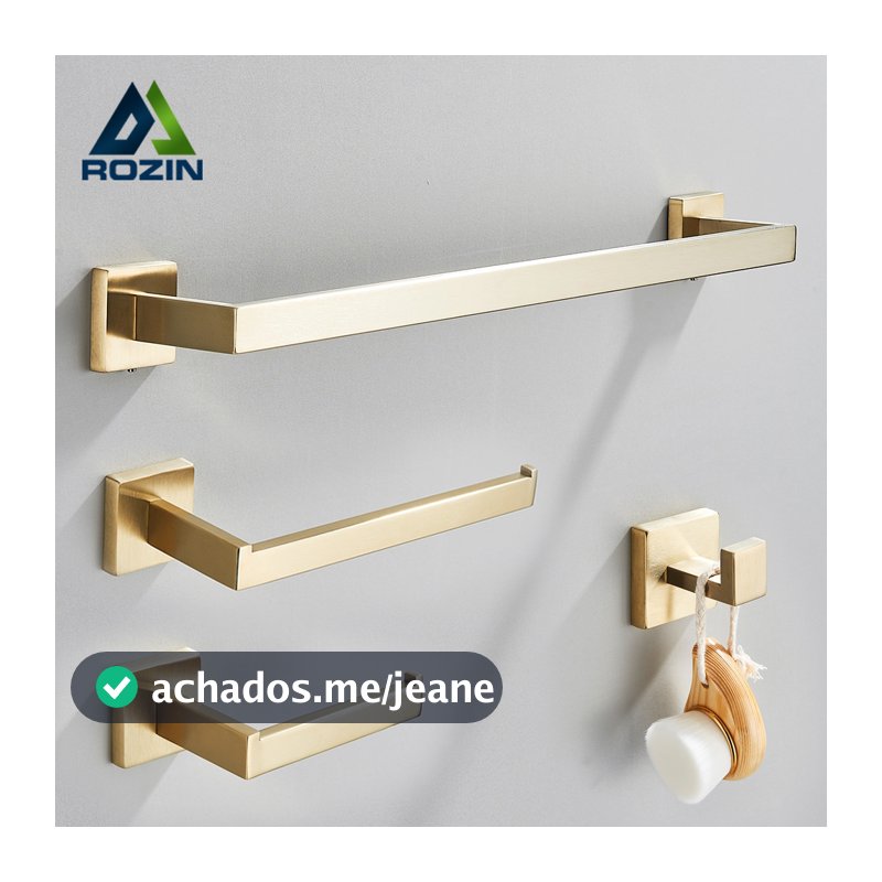 Kit Acessórios Para Banheiro Completo 4 Peças Inox 40/60cm Toalheiro De Banheiro Dourado Escovado
