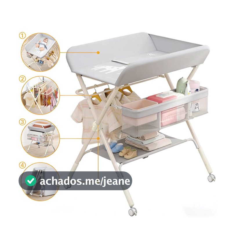 3 em 1 Trocador Dobrável Bebê Mesa de Troca com Armazenamento e Varal de Secagem para Casa Varanda P17