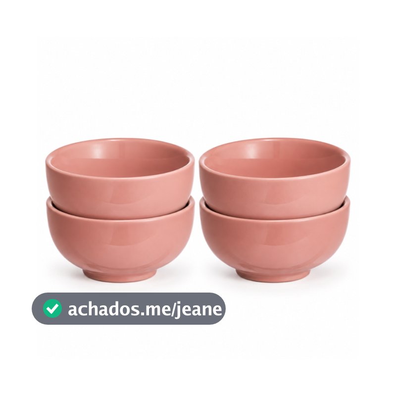 Kit 4 Cumbuca Tigela Porcelana Colorida Rosa 440ml Caldos & Sopas Petiscos