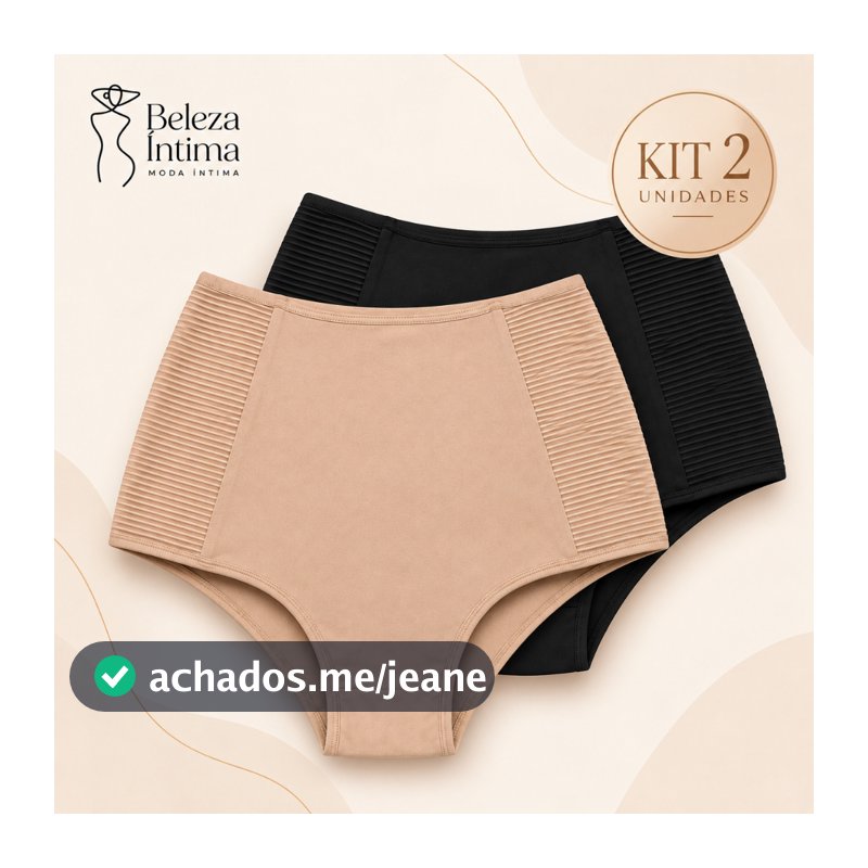 Kit 2 Calcinhas Cinta Modeladora Feminina Cintura Alta com Elástico Reforçado