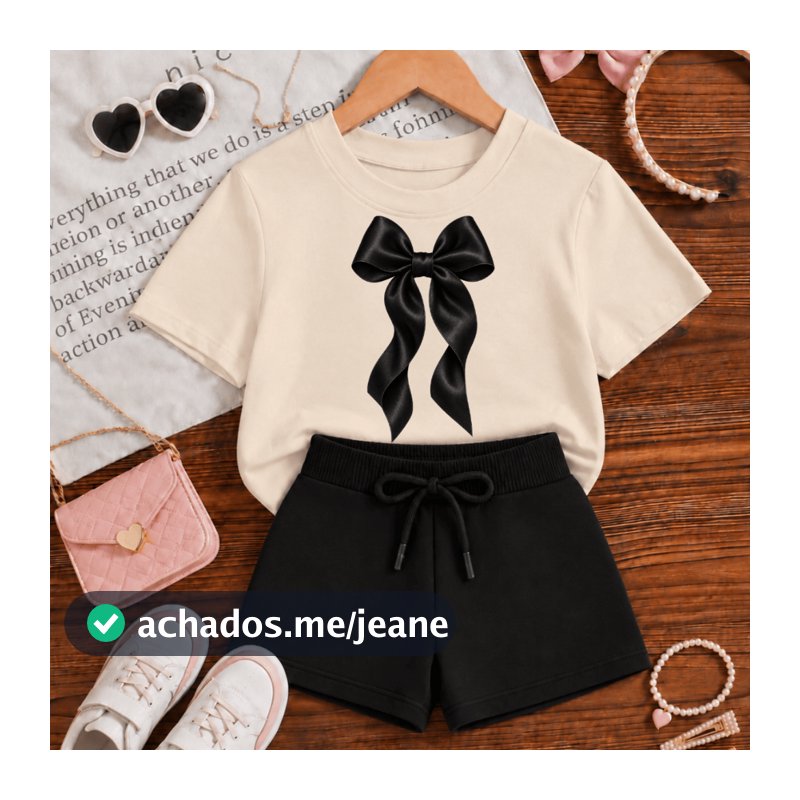 Conjunto Menina Camiseta + Shortinho Laço De Cetim  2 Ao 16