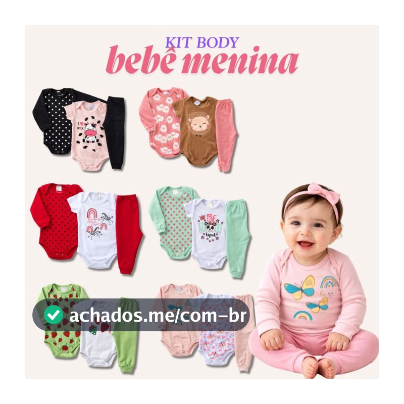 Kit 9 Peças Body Bebê Menina Ribana Manga Longa e Curta Meia Estação e Inverno Tamanho RN ao GG