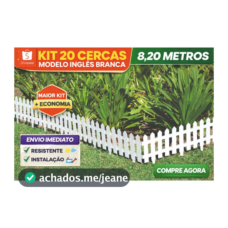 Kit 20 Cerca Jardim Branca Modelo Inglês 8,20m Cerca Decorativa Plástica Resistente