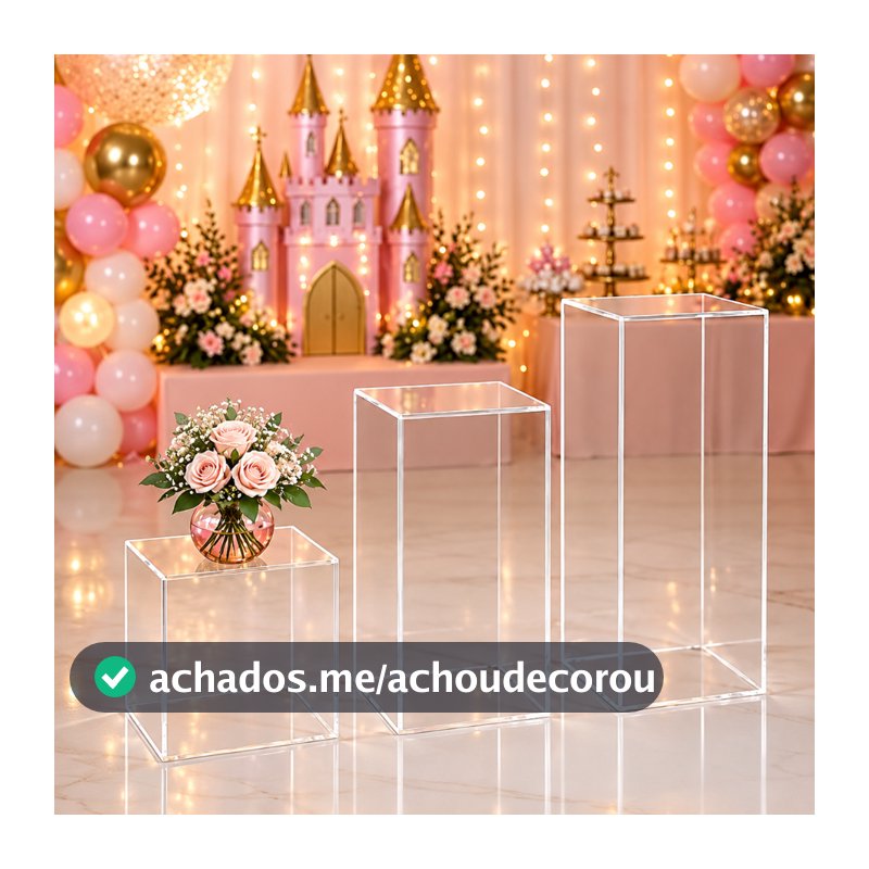 Trio Cilindros Acrílico Transparente Para Festas Infantil Decoração Eventos Casamentos 80Cm 60Cm 40Cm