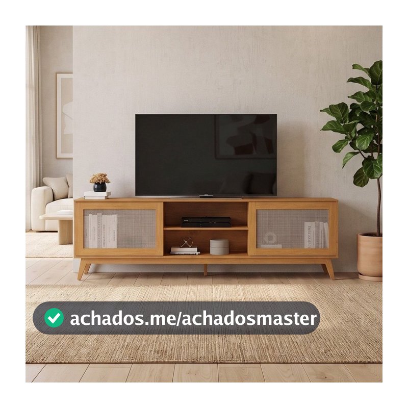 Rack para TV até 75 Polegadas MDF 218cm Pés em Madeira Maciça Denver Yescasa Marrom Nature