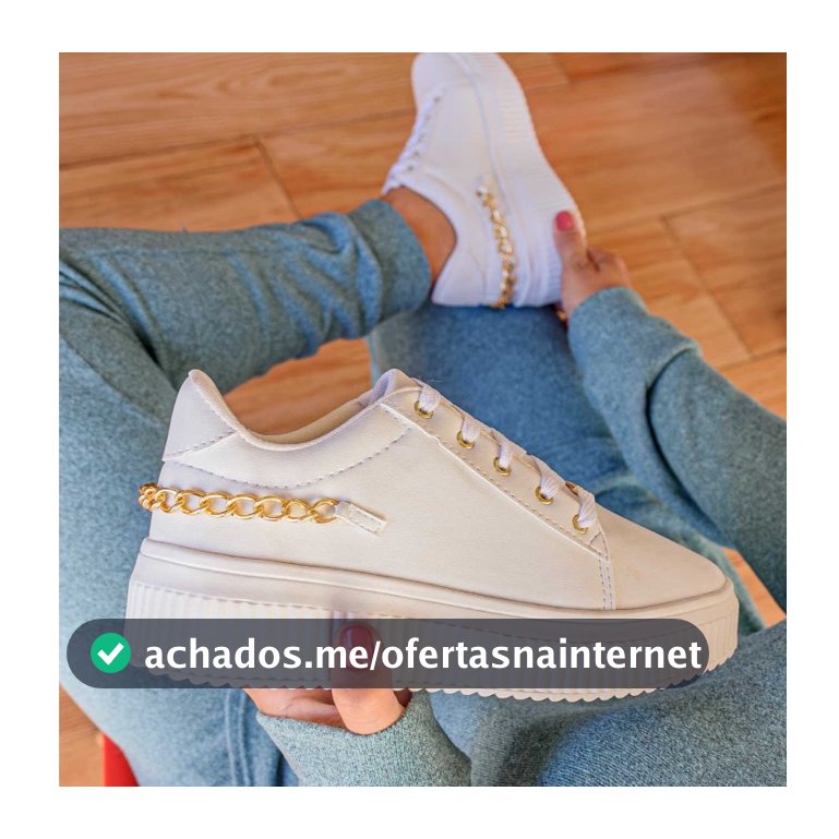 Tênis Feminino Caixa Alta com Corrente Dourada Elegante e Fashion Tendência Ref: 1.101