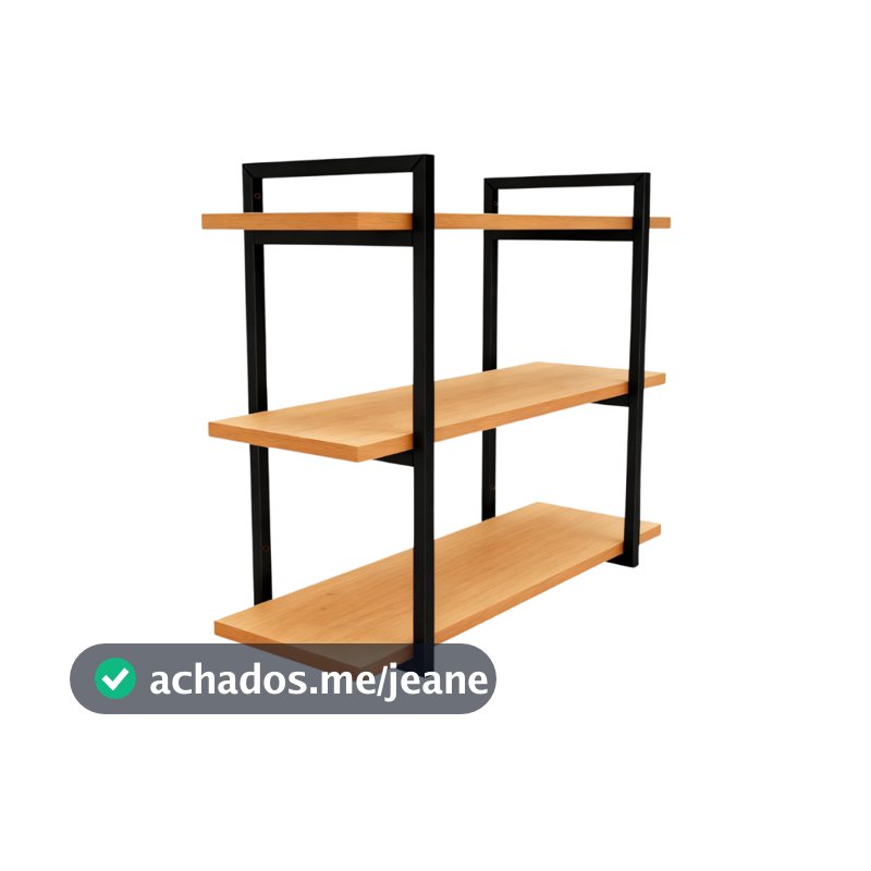 Prateleira Estilo Industrial 60cm 3 Níveis com Suporte em Aço Preto
