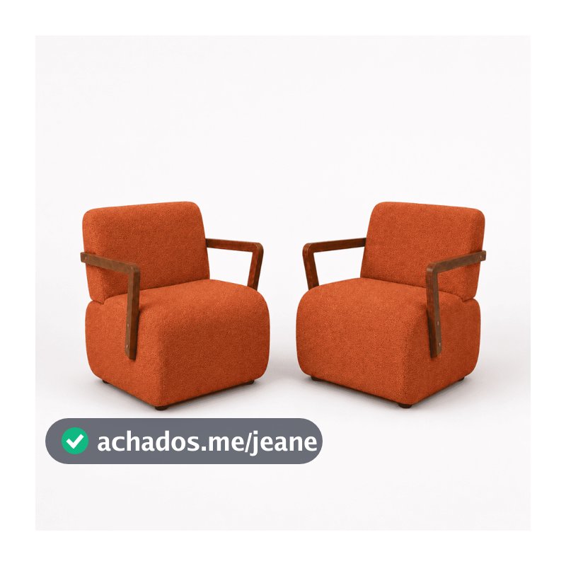 Kit 2 Poltronas Alice Estofado Bouclé Braços de Madeira Moderna Confortável para Sala Quarto e Escritório Recepção - AV