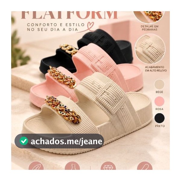 Chinelo Slide Feminino Flatform com Fivela em Alto Relevo e aplique
