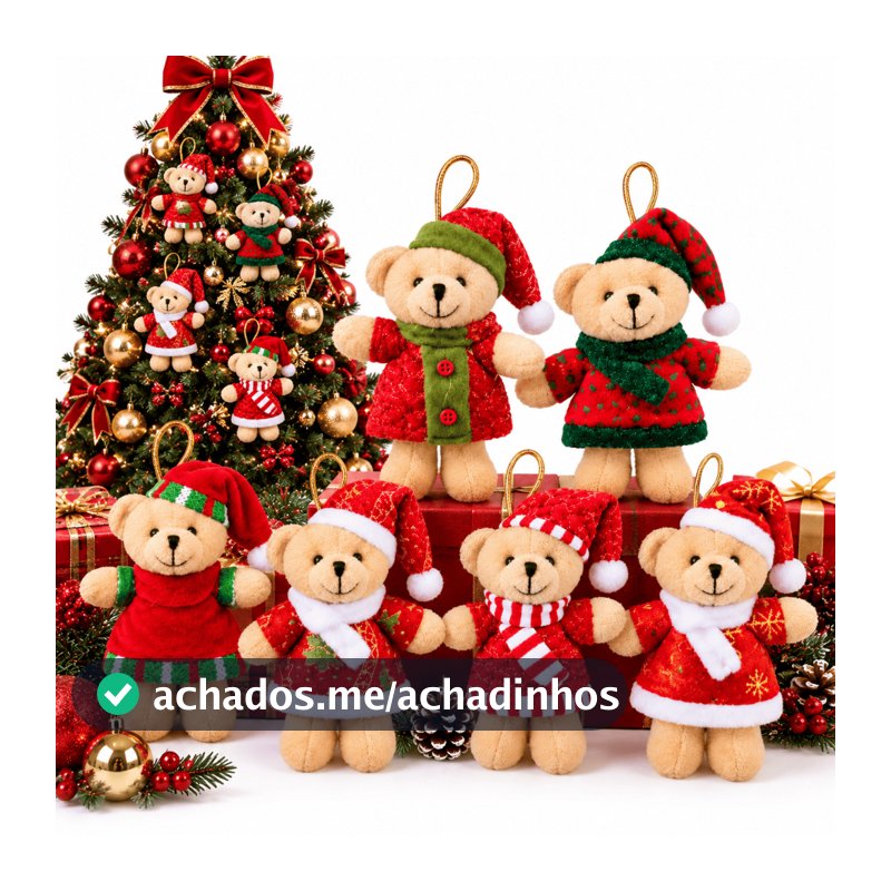Kit 5 Ursinho Pelúcia Pendente De Natal Enfeite Para Árvore Decoração Natalina