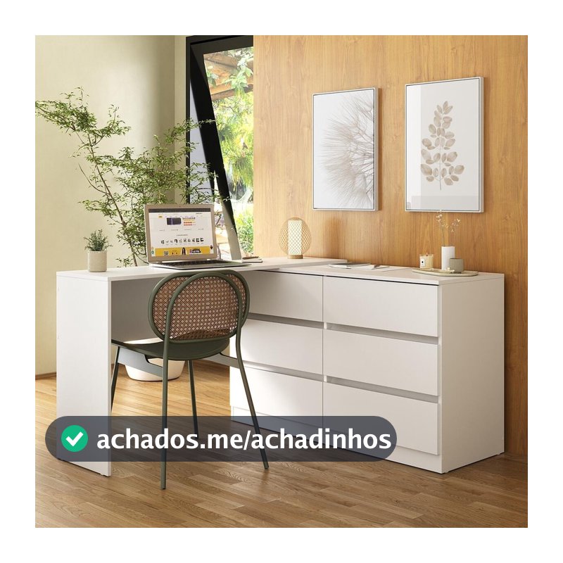 Escrivaninha em L Multimóveis MP6030 120cm com 6 Gavetas Reversível