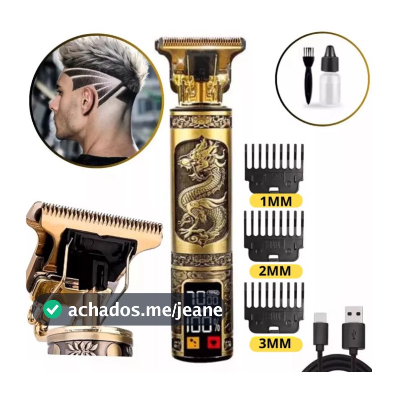 Máquina de Corte Profissional Barbeador Dragão Aparador Recarregável Pezinho e Risco Precisos