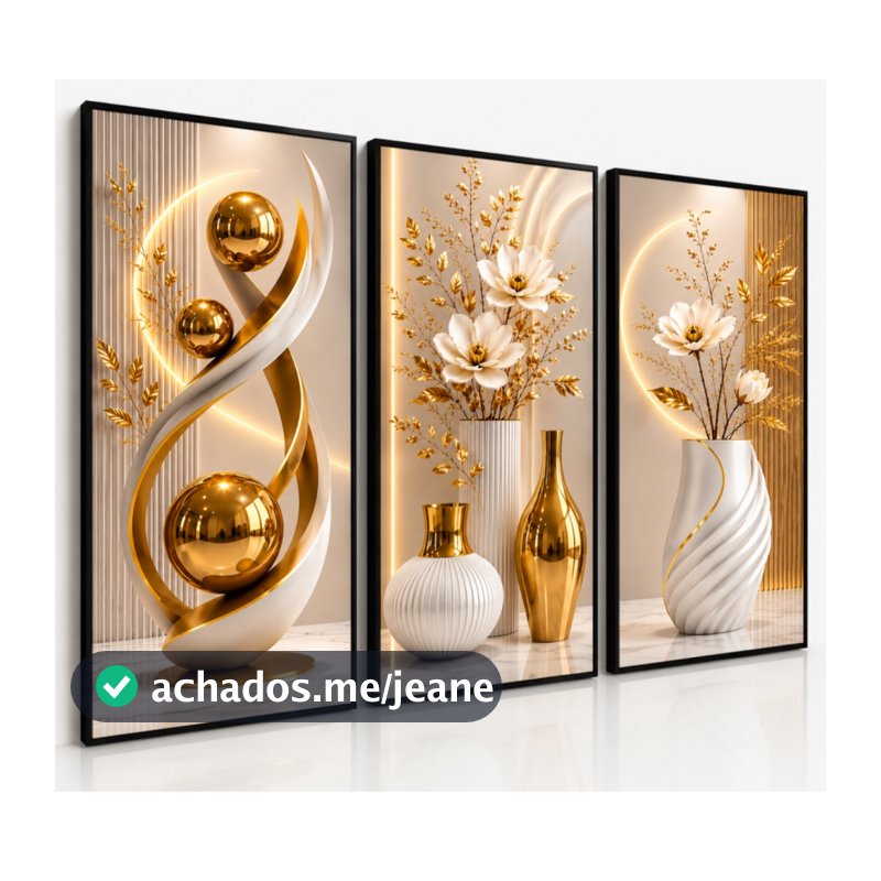 Quadro Decorativo 3 Peças Abstrato Geométrico Sala Quarto Escritório
