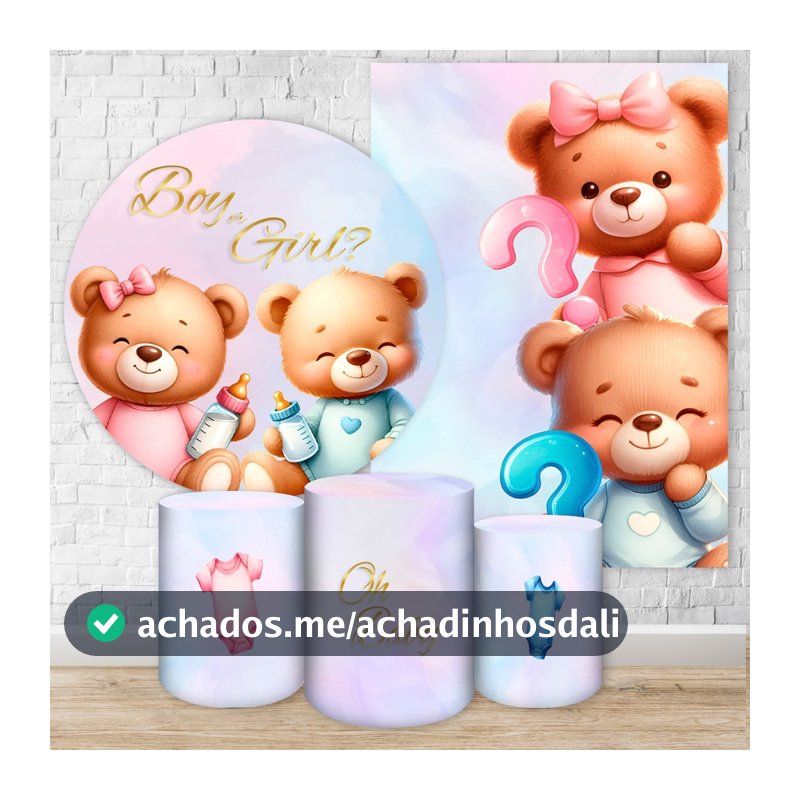 Capas Painéis, Kits de Festa Sublimados Vários Modelos No Tema Chá Revelação Ursinho